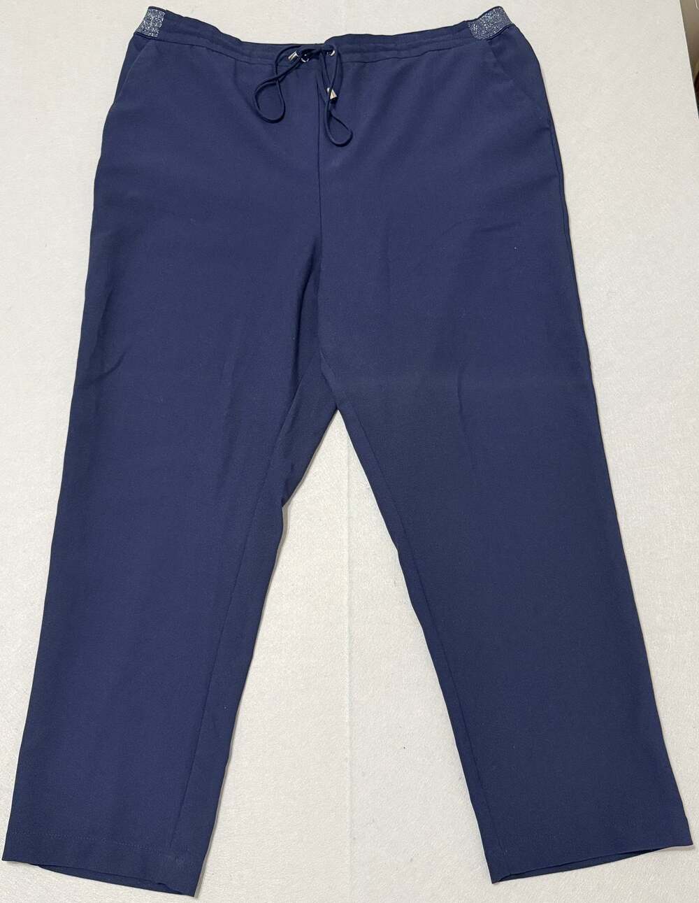 Navy blue drawstring pants with sparkle waist